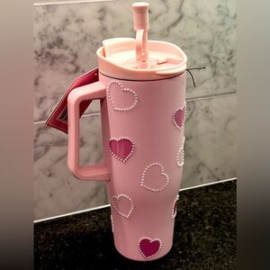 Pink Hearts w/ Pearl outline 40oz Double Wall Stainless Steel Tumbler NWT